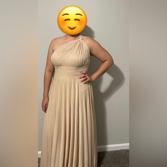 A-Line One Shoulder Mesh Floor-Length Dress Champagne - Picture 3 of 3